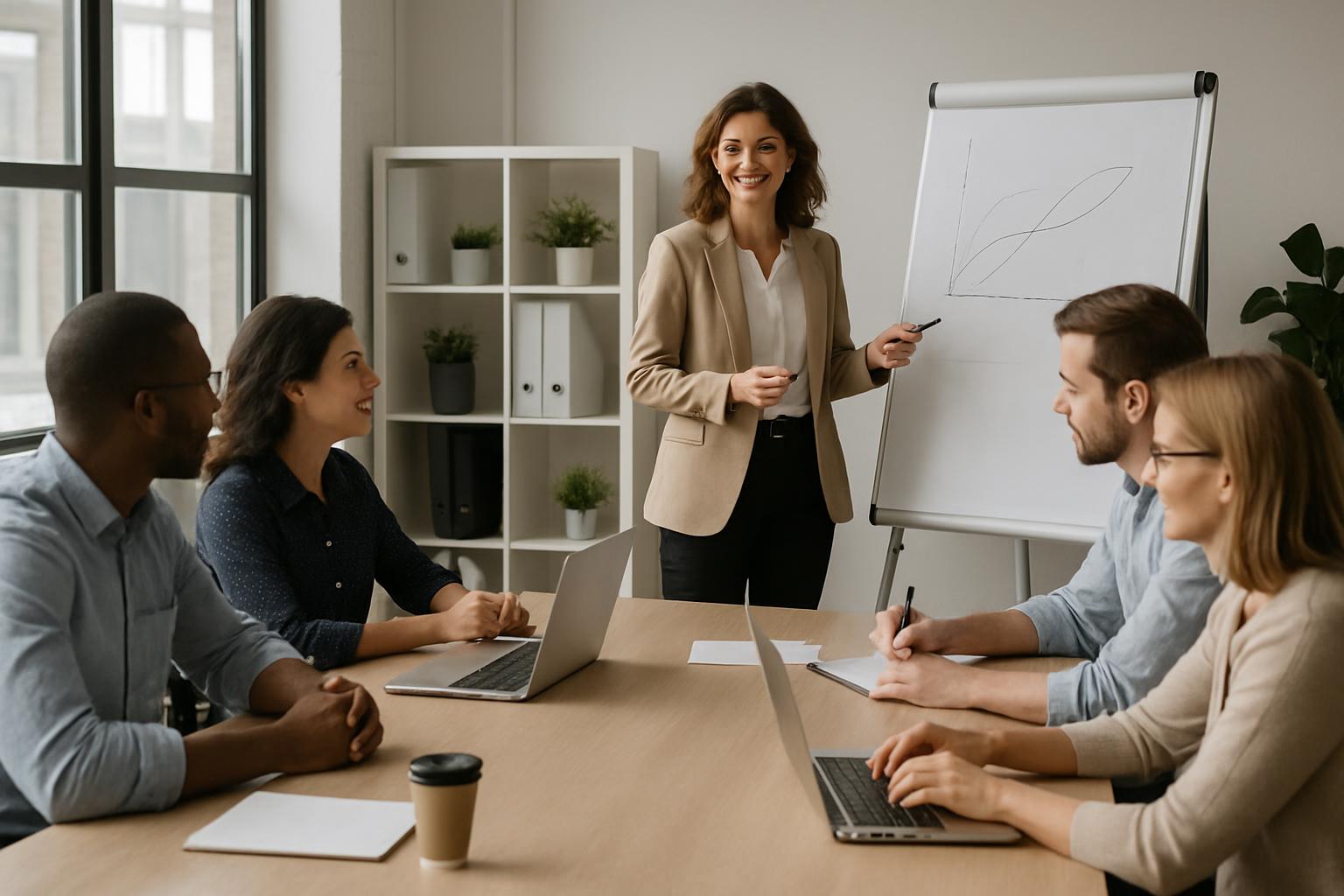 adultes en atelier de formation, ambiance professionnelle et conviviale, contexte dynamique non scolaire